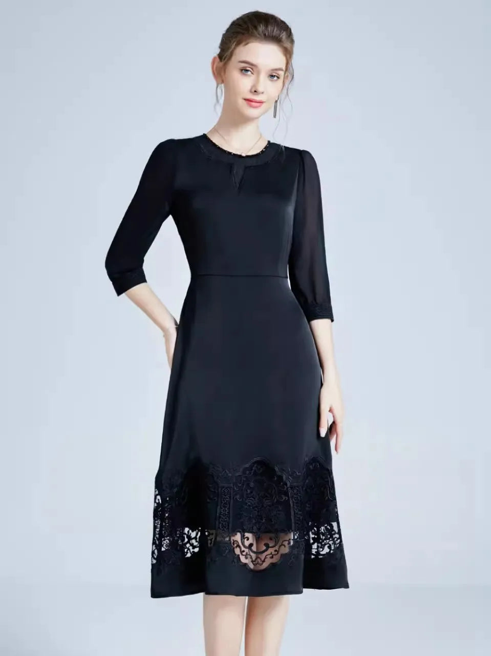DRESS STYLE - SY621-Midi Dress-onlinemarkat-Black-L - US 8-onlinemarkat