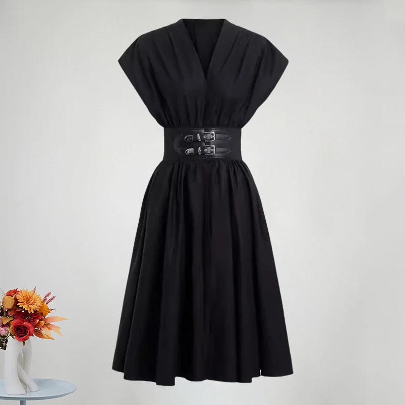 DRESS STYLE - SY775-Midi Dress-onlinemarkat-Black-XS - US 2-onlinemarkat