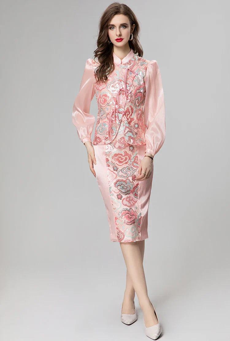 DRESS STYLE - SY780-Midi Dress-onlinemarkat-Pink-XS - US 2-onlinemarkat