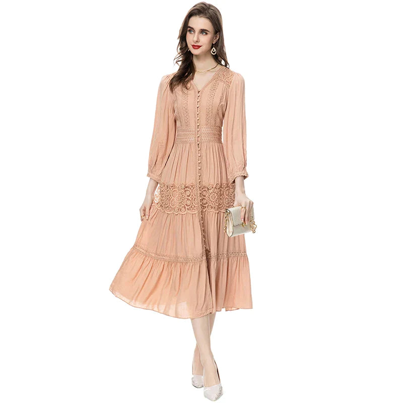 DRESS STYLE - SY593-Midi Dress-onlinemarkat-Pink-L - US 8-onlinemarkat