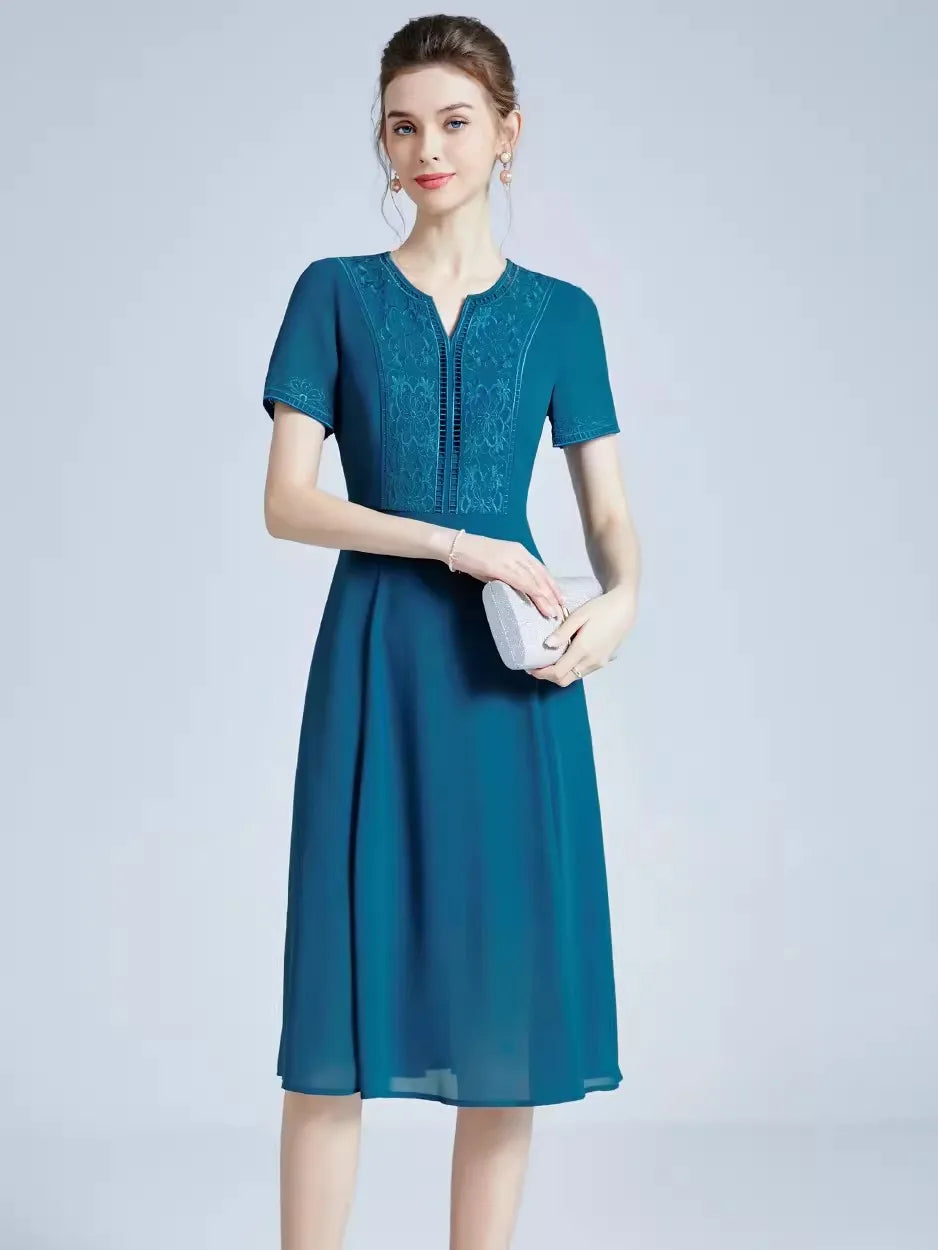 DRESS STYLE - SY617-Midi Dress-onlinemarkat-Blue-S - US 4-onlinemarkat