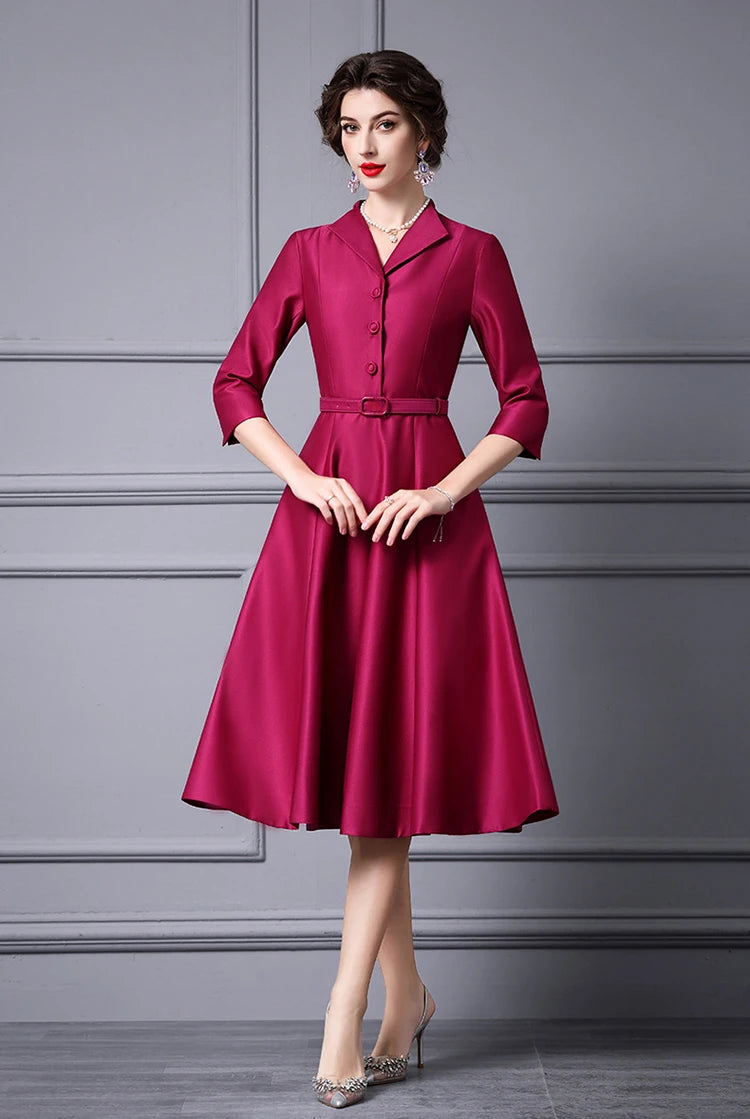 DRESS STYLE - SY596-Midi Dress-onlinemarkat-Rose Red-XS - US 2-onlinemarkat