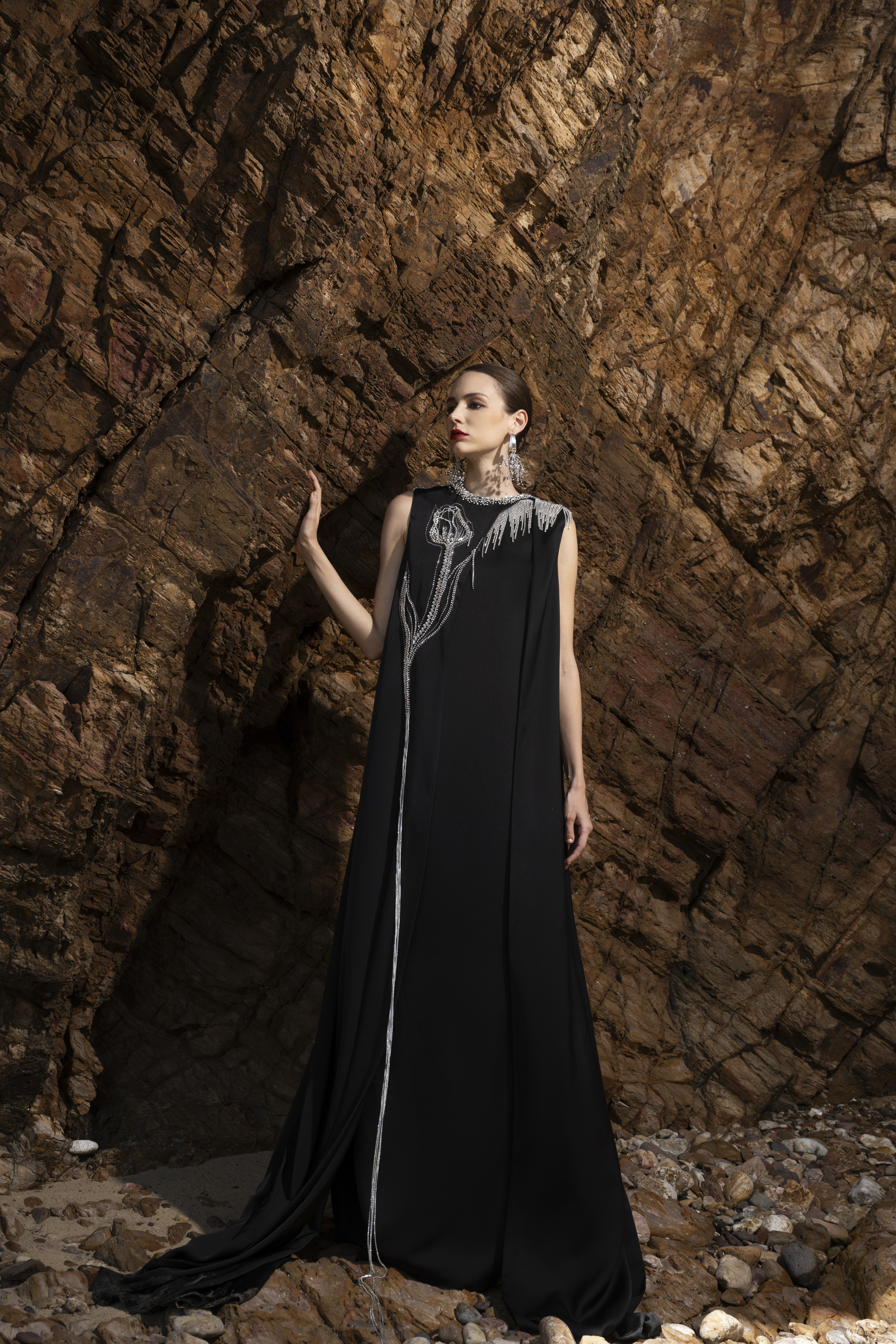 Scarllet Straight Sleeveless Silk Taffeta Maxi Dress