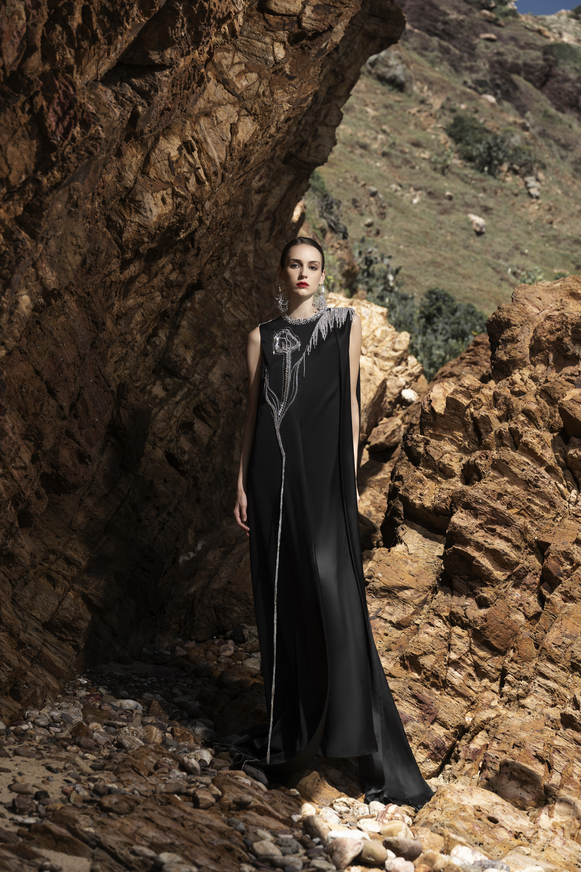 Scarllet Straight Sleeveless Silk Taffeta Maxi Dress