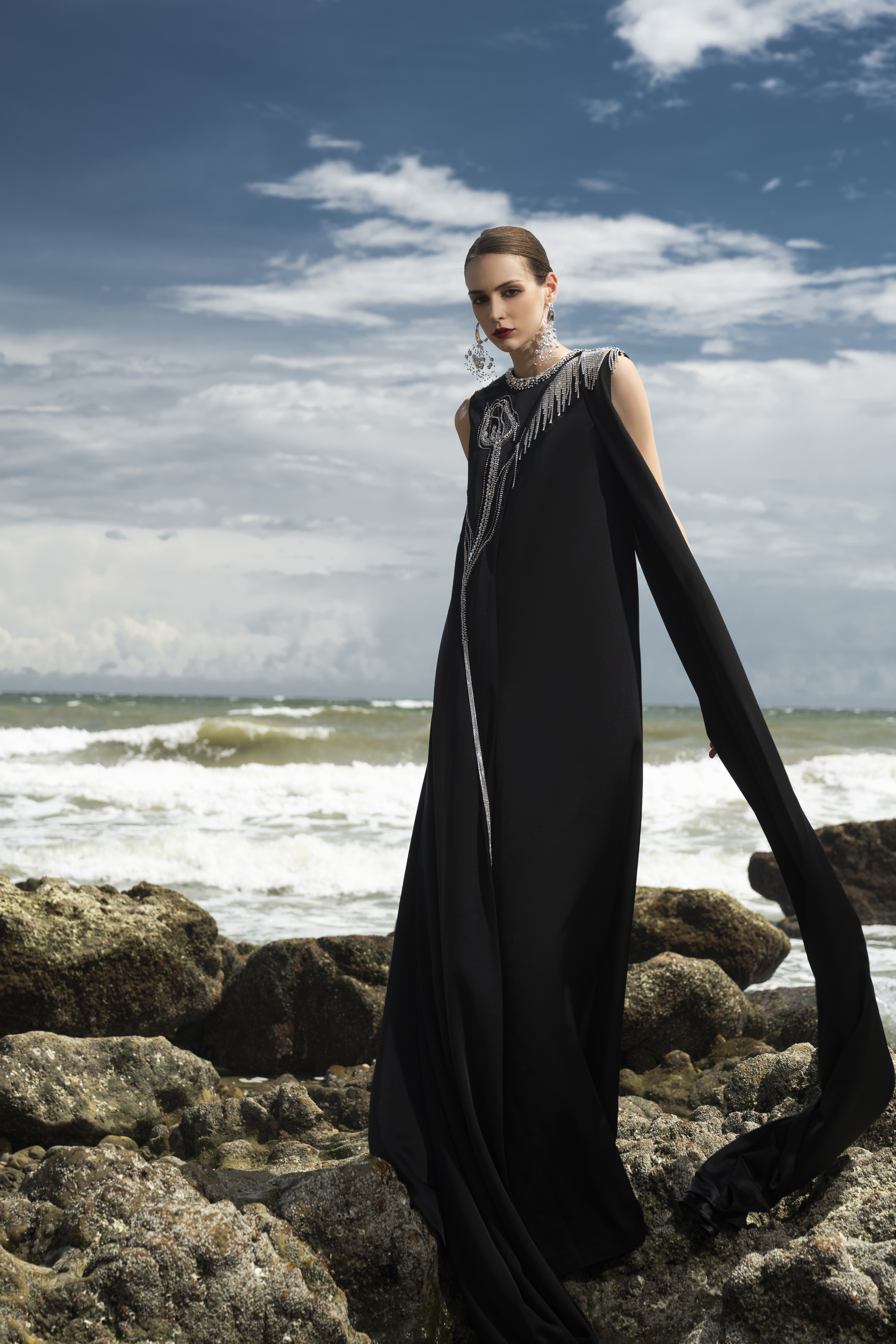 Scarllet Straight Sleeveless Silk Taffeta Maxi Dress