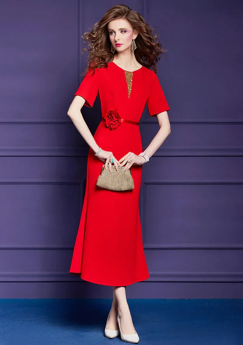 DRESS STYLE - SY768-Midi Dress-onlinemarkat-red-M - US 6-onlinemarkat
