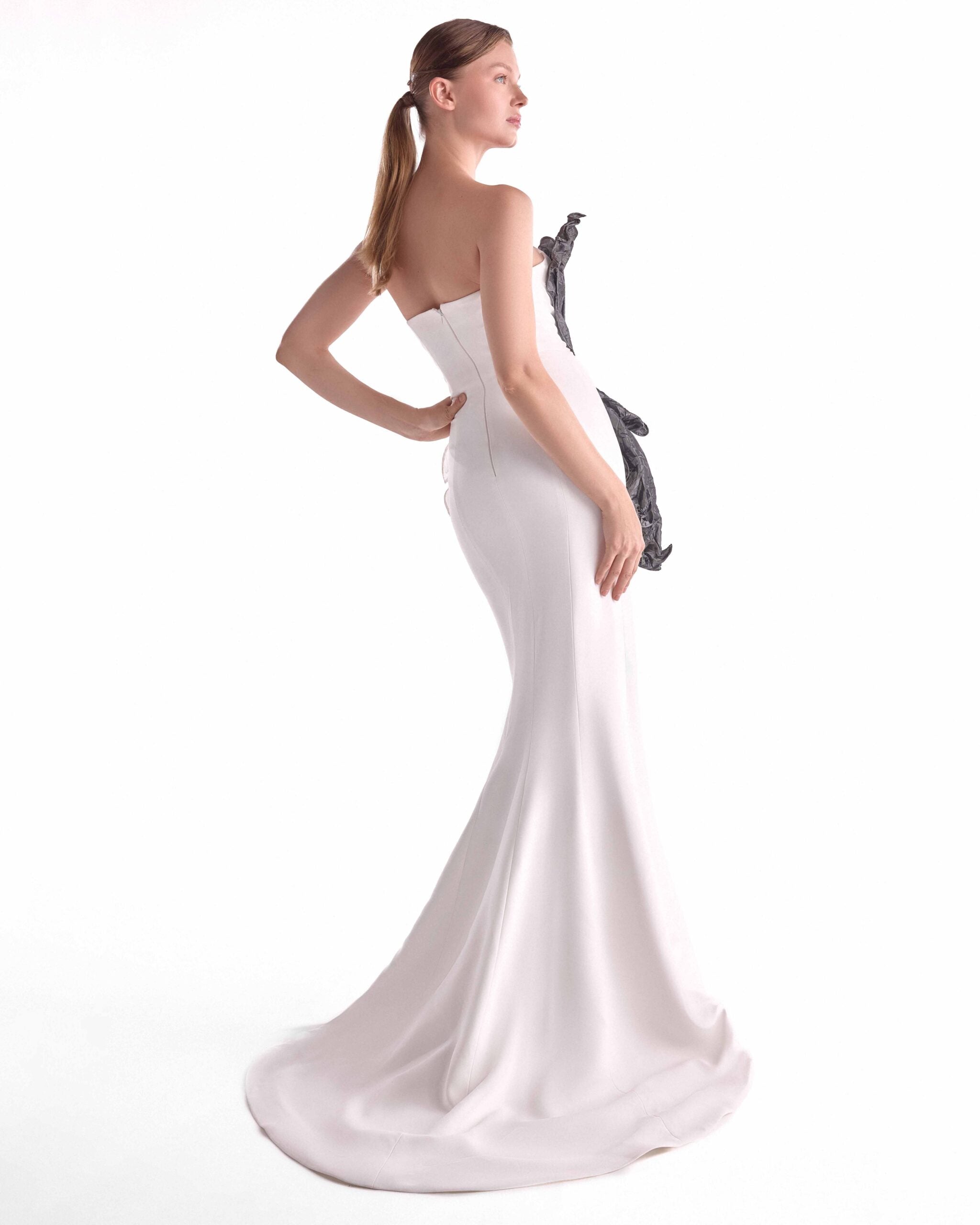 Sculpted Dual-Tone Taffeta Bloom, Off-White Mermaid Gown G2117