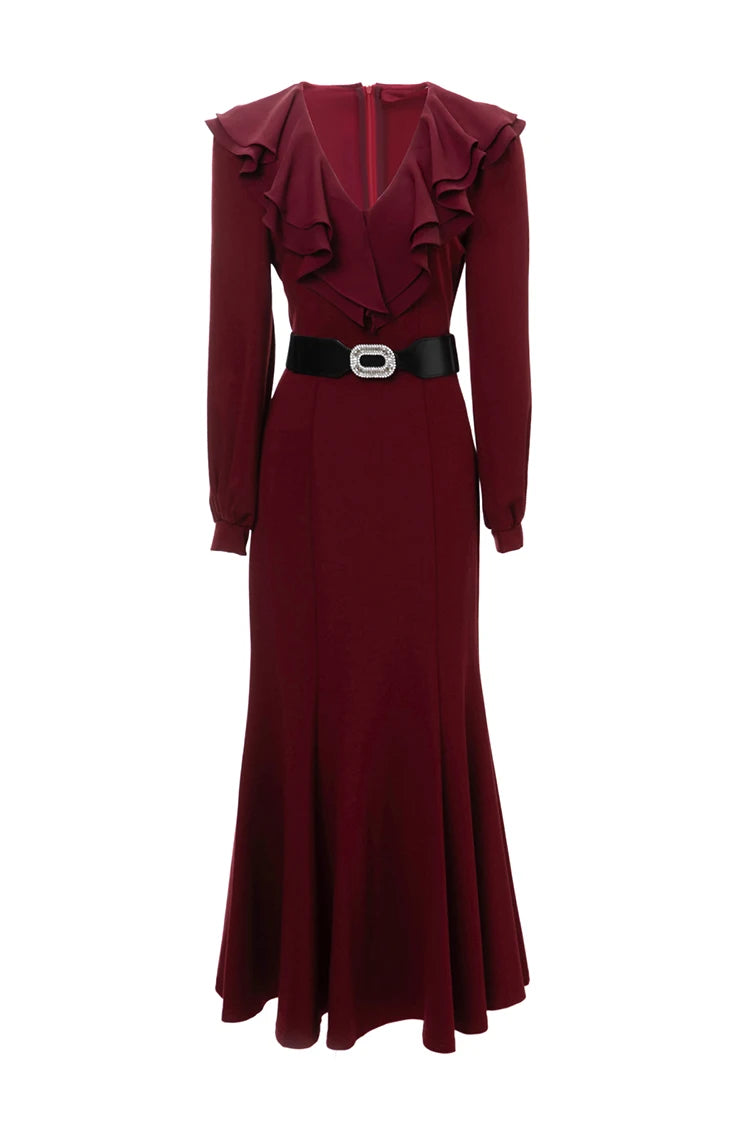 DRESS STYLE - NY3412-Midi Dress-onlinemarkat-Claret-XS - US 2-onlinemarkat