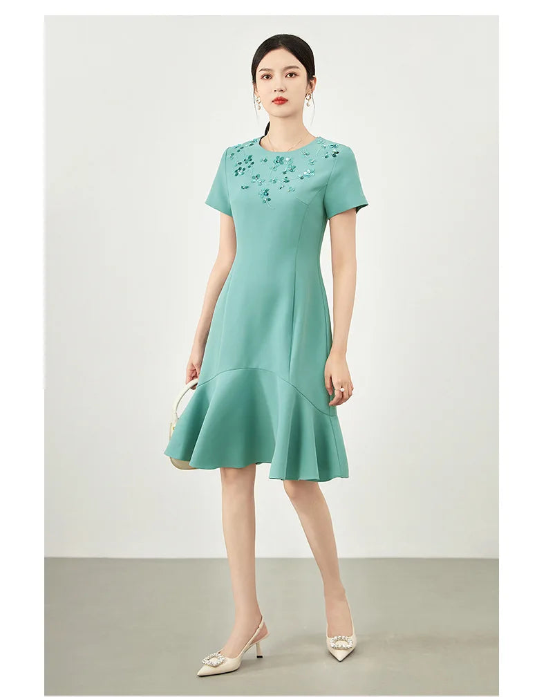 DRESS STYLE - SY901-short dress-onlinemarkat-green-L - US 8-onlinemarkat
