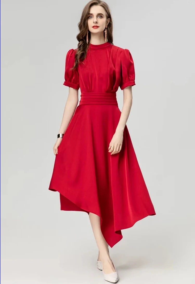 DRESS STYLE - SY930-Midi Dress-onlinemarkat-Red-S - US 4-onlinemarkat