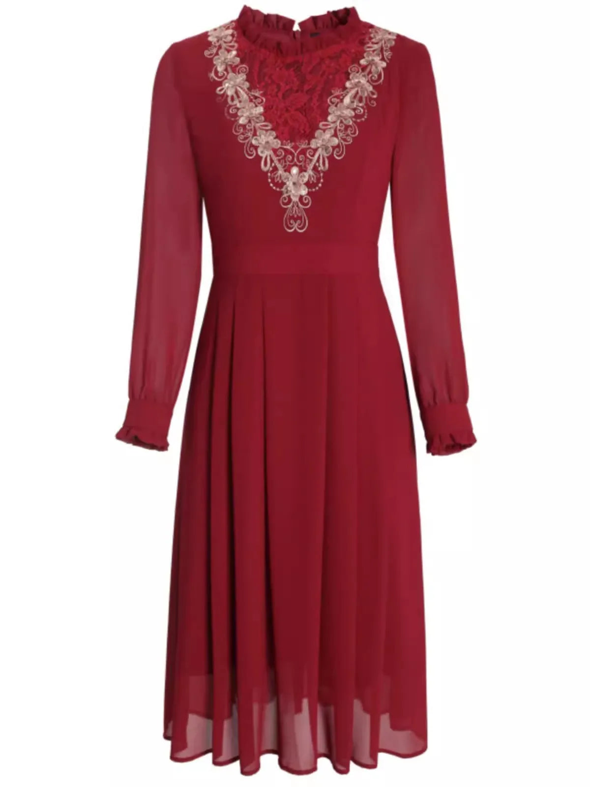 DRESS STYLE - SY619-Midi Dress-onlinemarkat-Claret-S - US 4-onlinemarkat