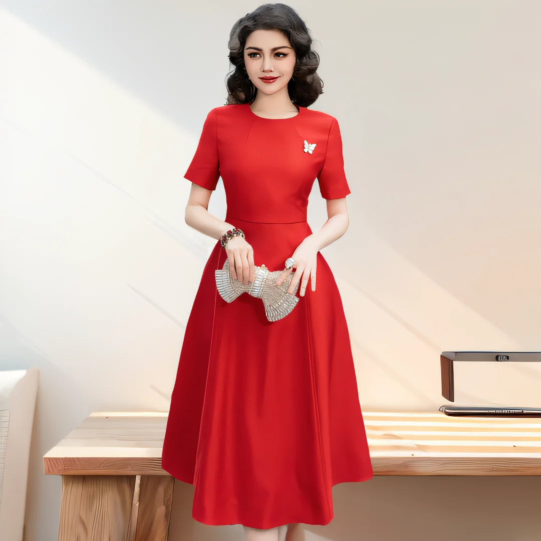 DRESS STYLE - SY678-Midi Dress-onlinemarkat-Red-L - US 8-onlinemarkat