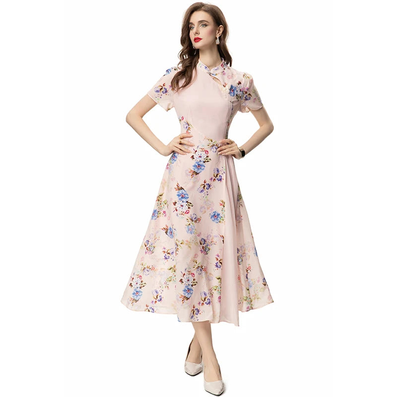 DRESS STYLE - SY887-Midi Dress-onlinemarkat-Pink-L - US 8-onlinemarkat