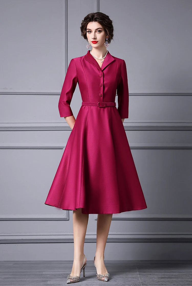 DRESS STYLE - SY596-Midi Dress-onlinemarkat-Rose Red-XL - US 10-onlinemarkat