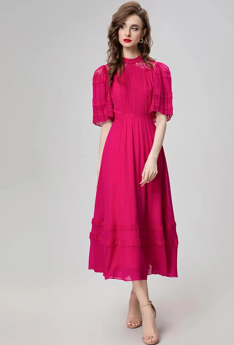 DRESS STYLE - SY942-Midi Dress-onlinemarkat-Rose Red-XS - US 2-onlinemarkat