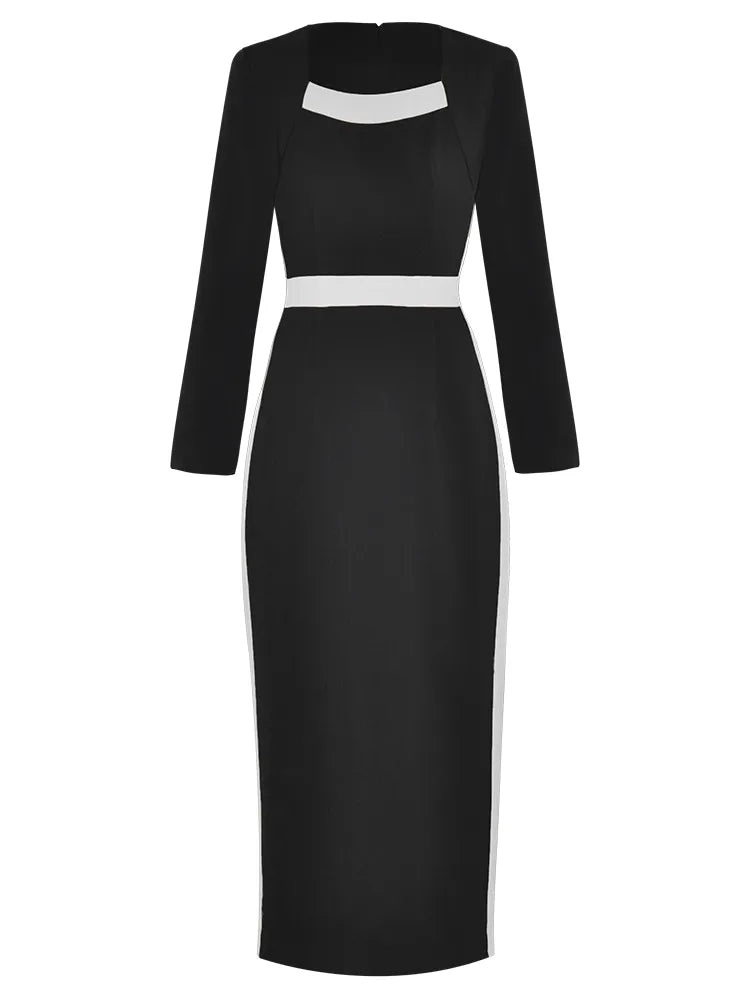 DRESS STYLE - NY2984-Midi Dress-onlinemarkat-Black & White-XS - US 2-onlinemarkat