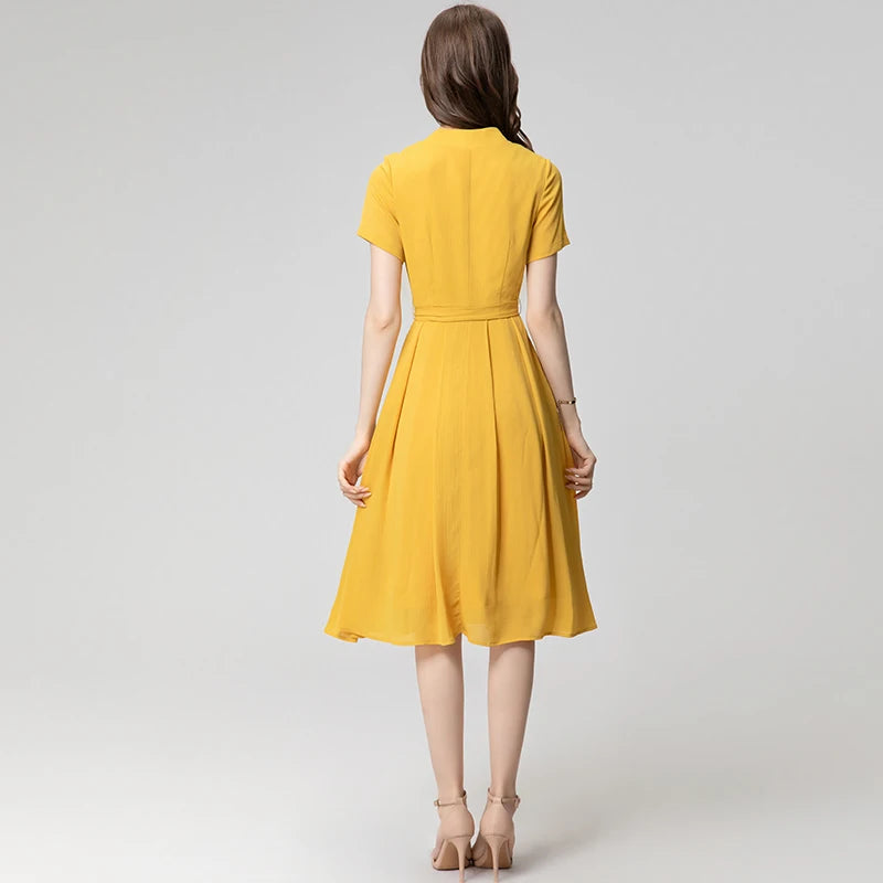 DRESS STYLE - SY549-Midi Dress-onlinemarkat-Yellow-XS - US 2-onlinemarkat