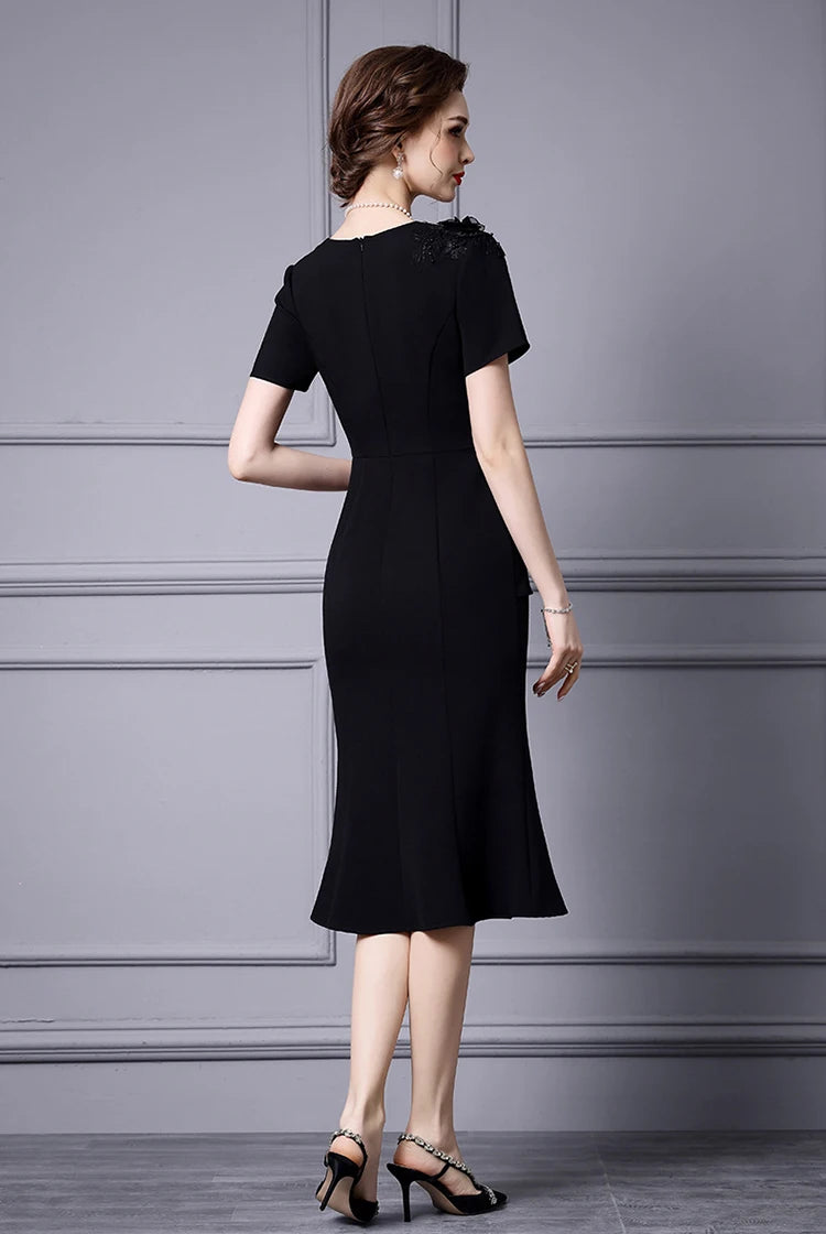 DRESS STYLE - SY742-Midi Dress-onlinemarkat-Black-XS - US 2-onlinemarkat