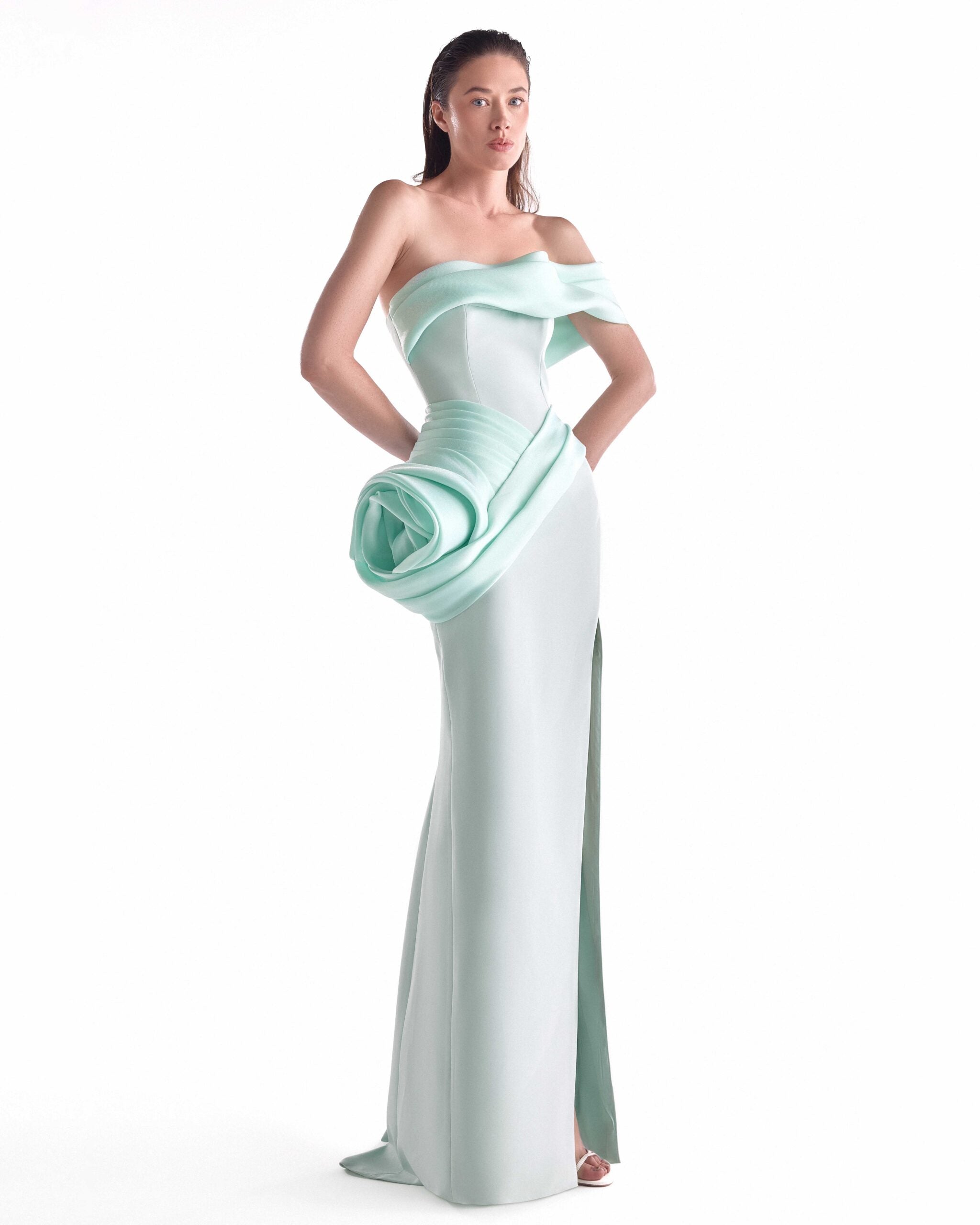 Serene Mint Off-shoulder Gown G2137