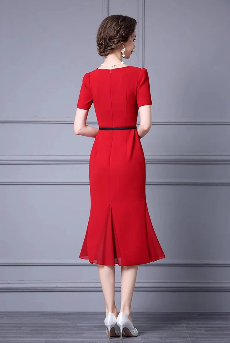 DRESS STYLE - SY812-Midi Dress-onlinemarkat-Red-XS - US 2-onlinemarkat