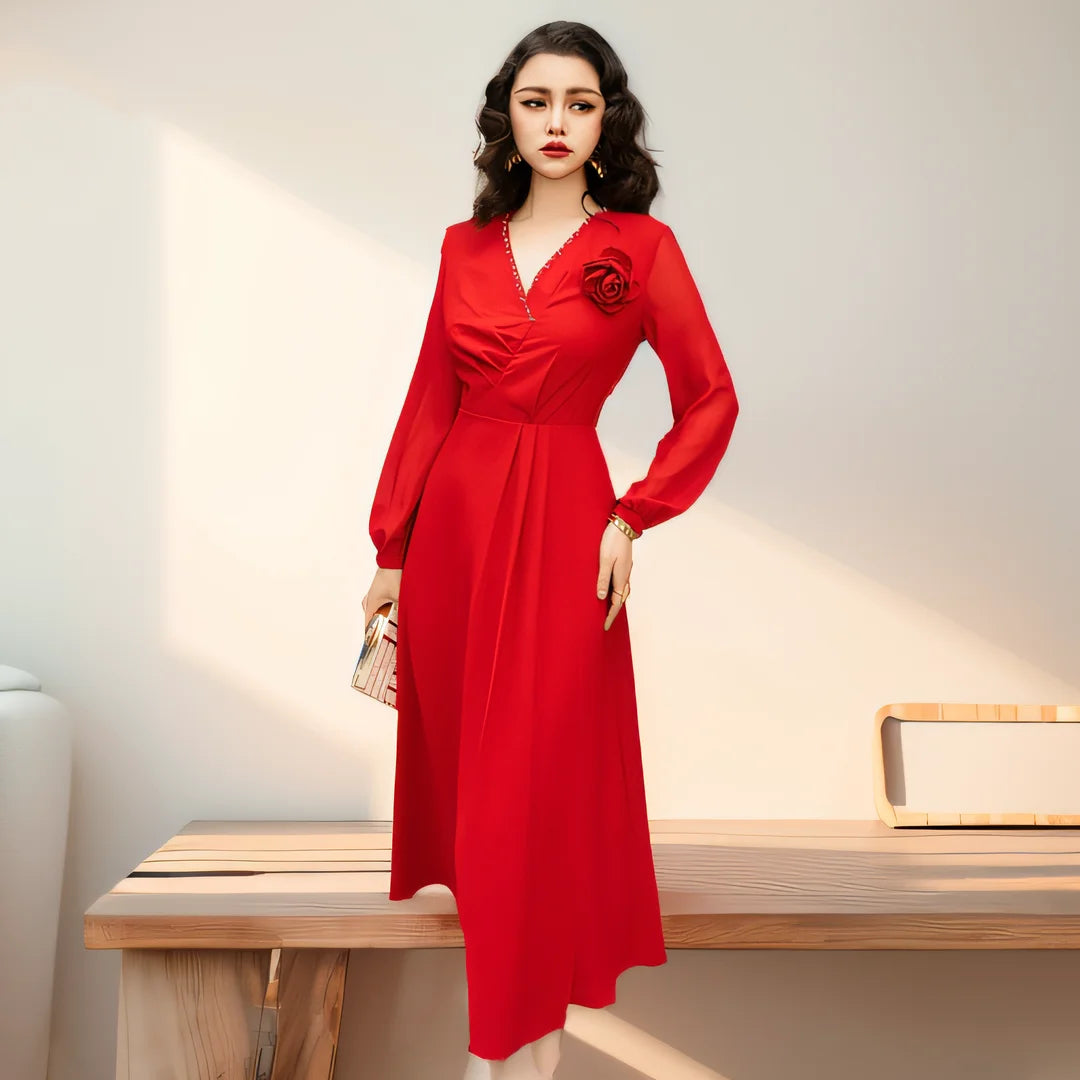 DRESS STYLE - SY686-Midi Dress-onlinemarkat-red-XS - US 2-onlinemarkat