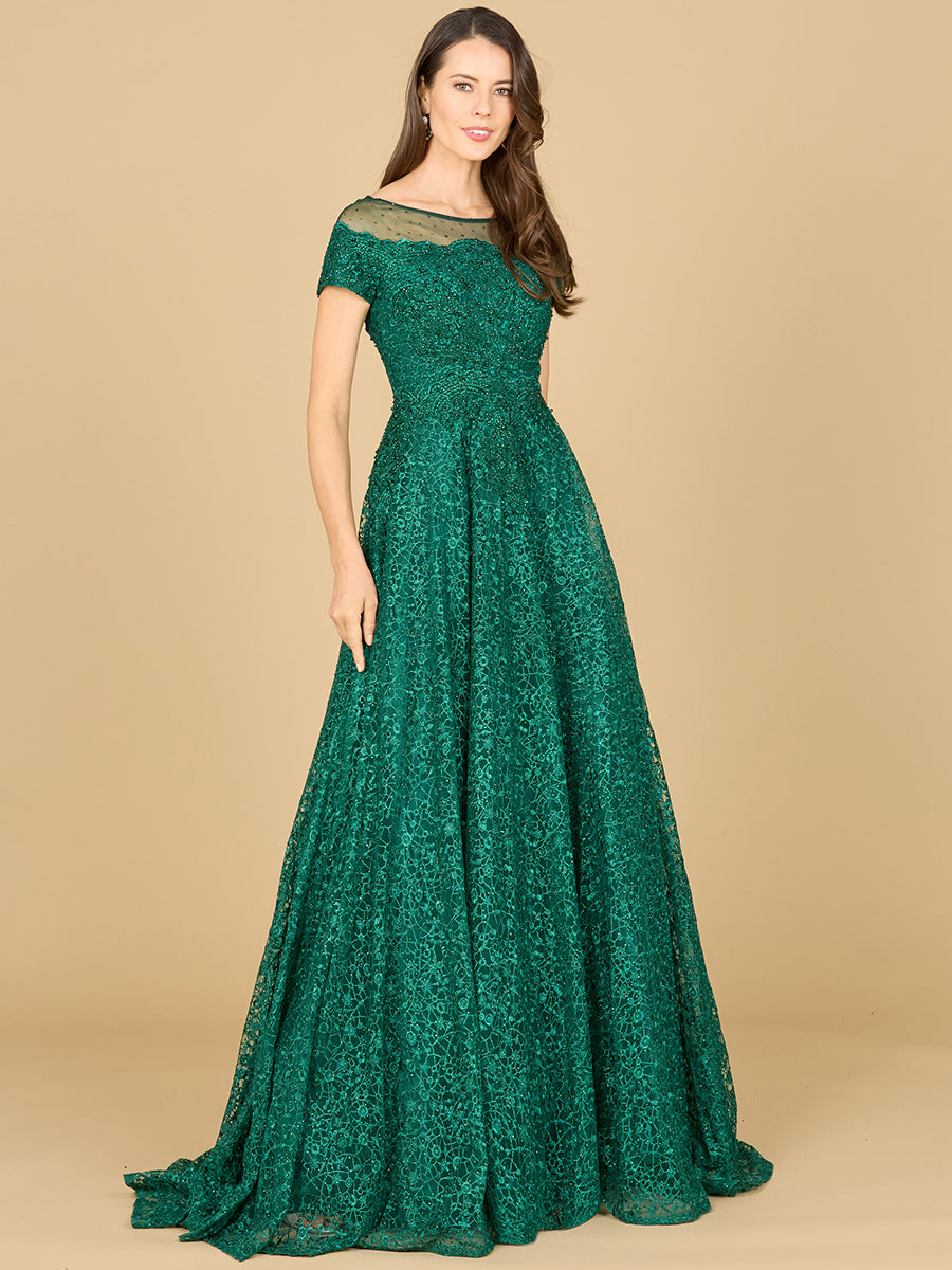 Sheer Off Shoulder Ball Gown 29765