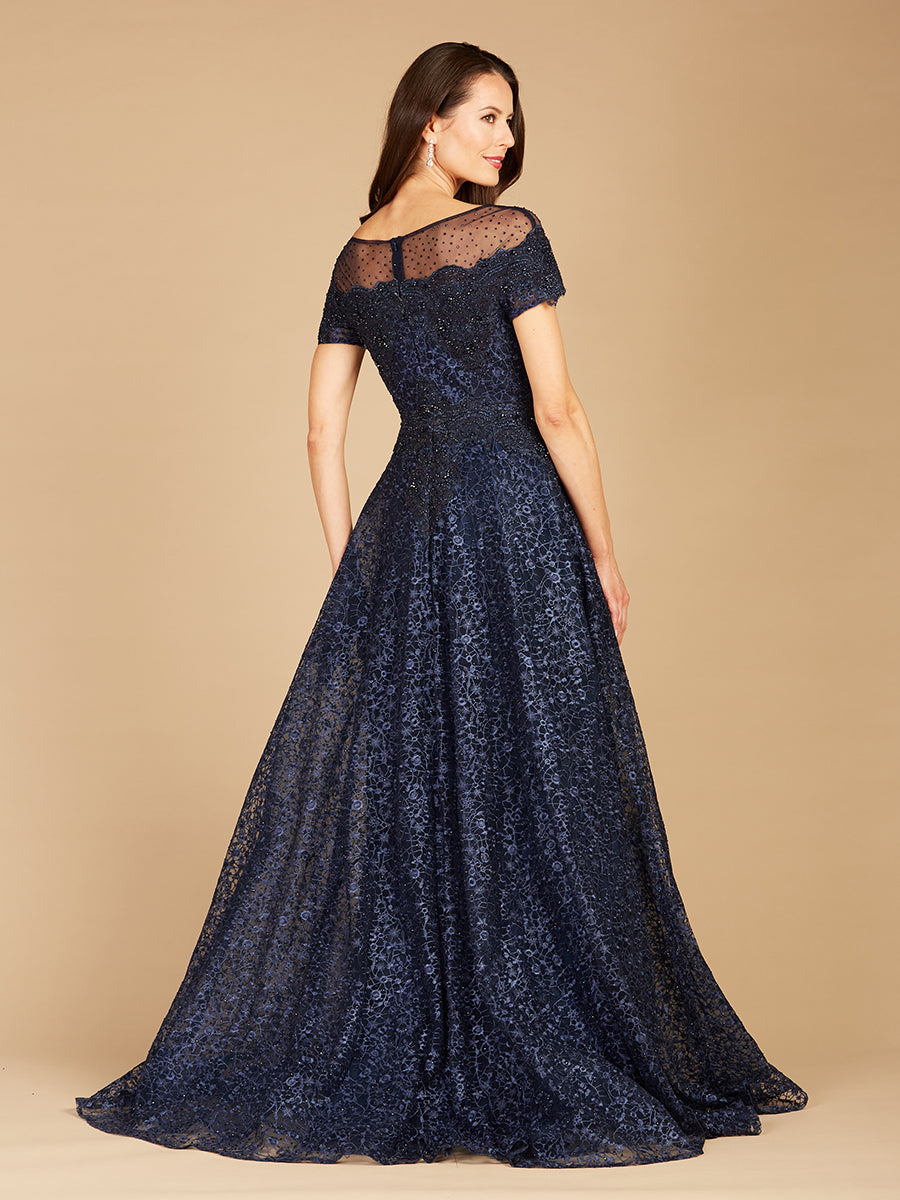 Sheer Off Shoulder Ball Gown 29765