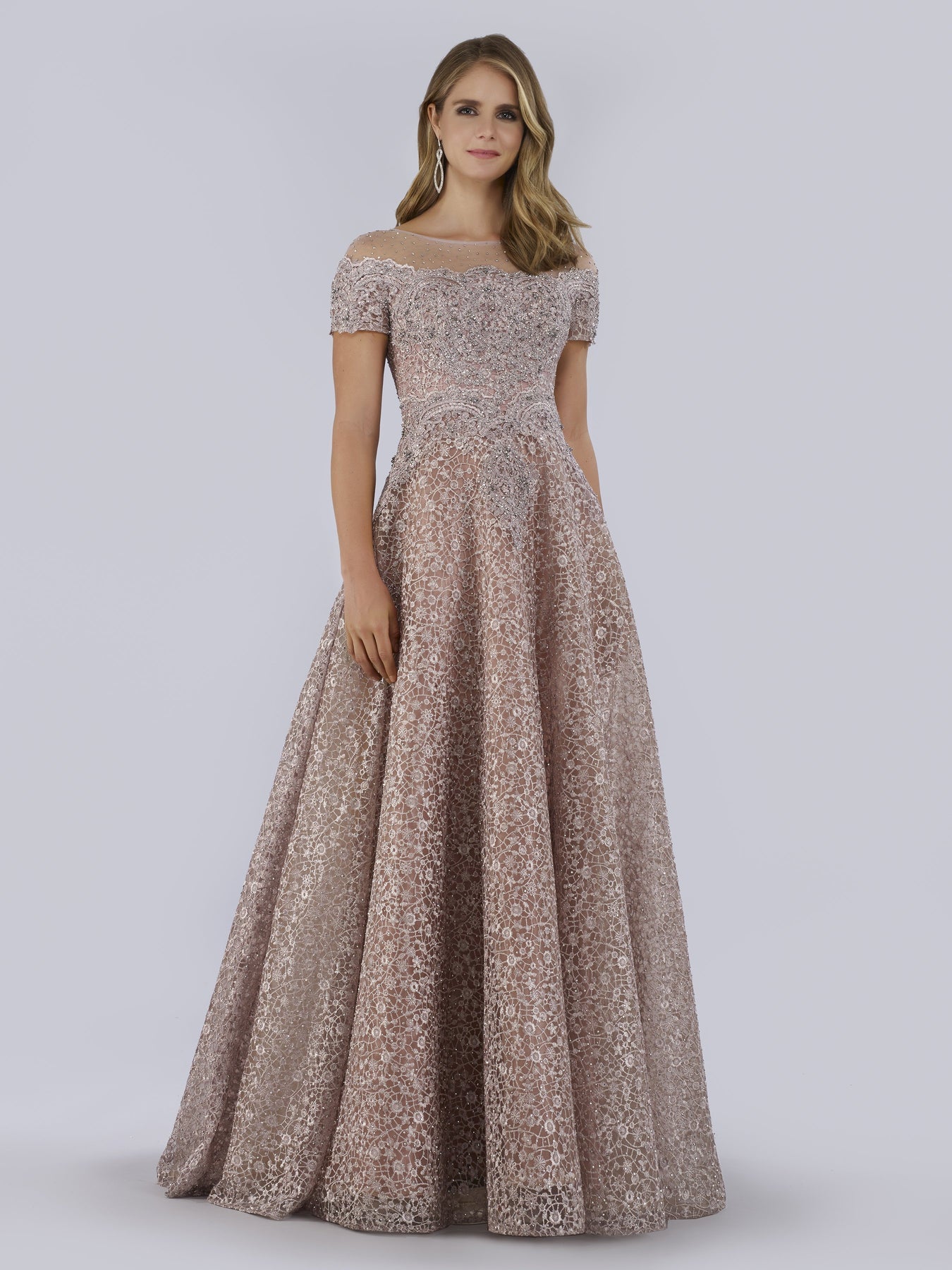 Sheer Off Shoulder Ball Gown 29765