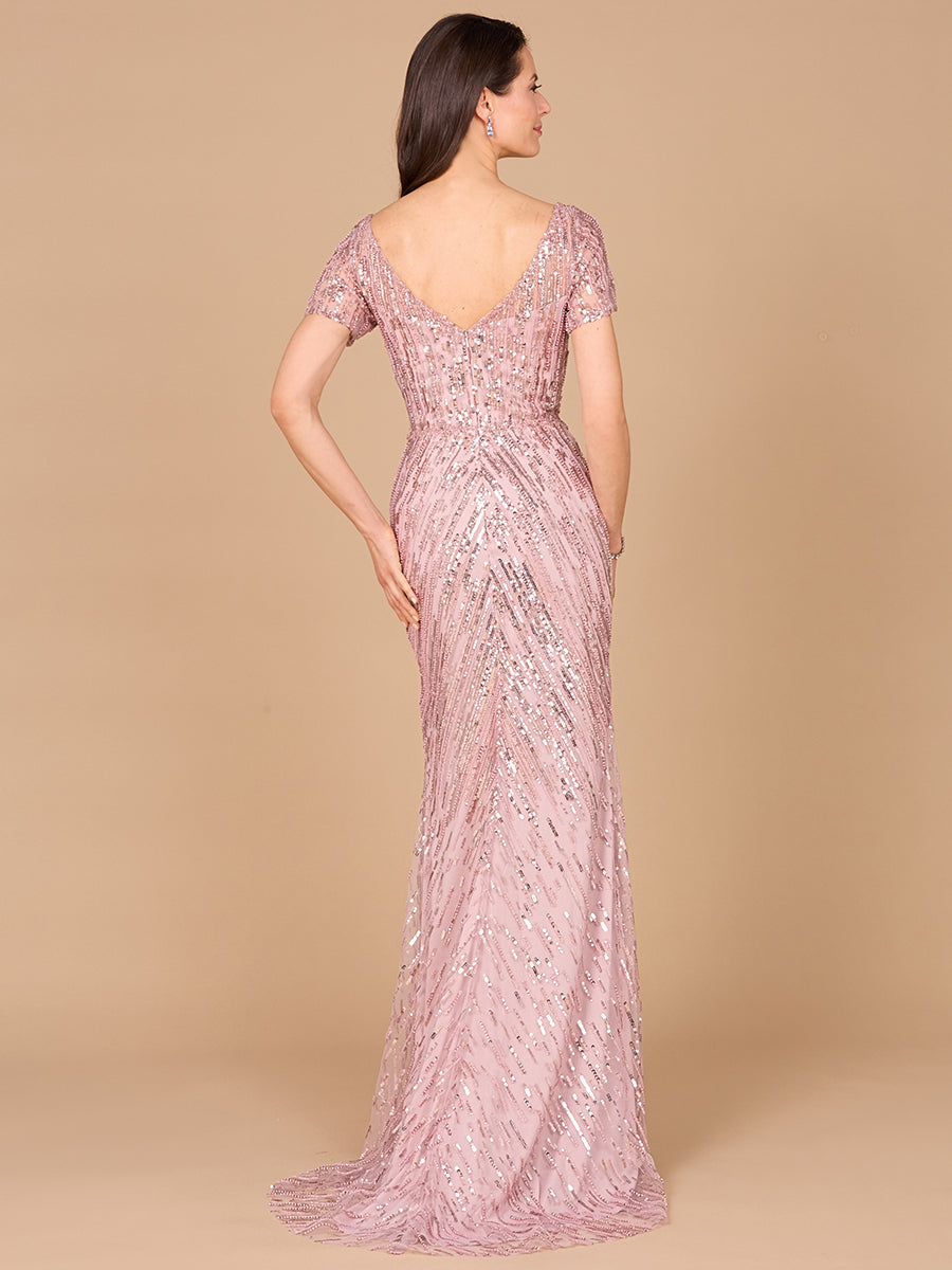 Short Sleeve, Beaded Mermaid Gown 29072
