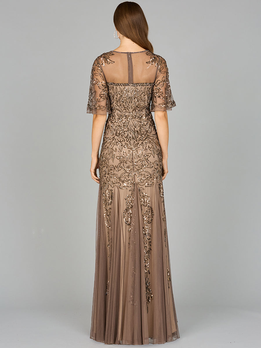 Short Sleeve Sheath Beaded Gown 29092