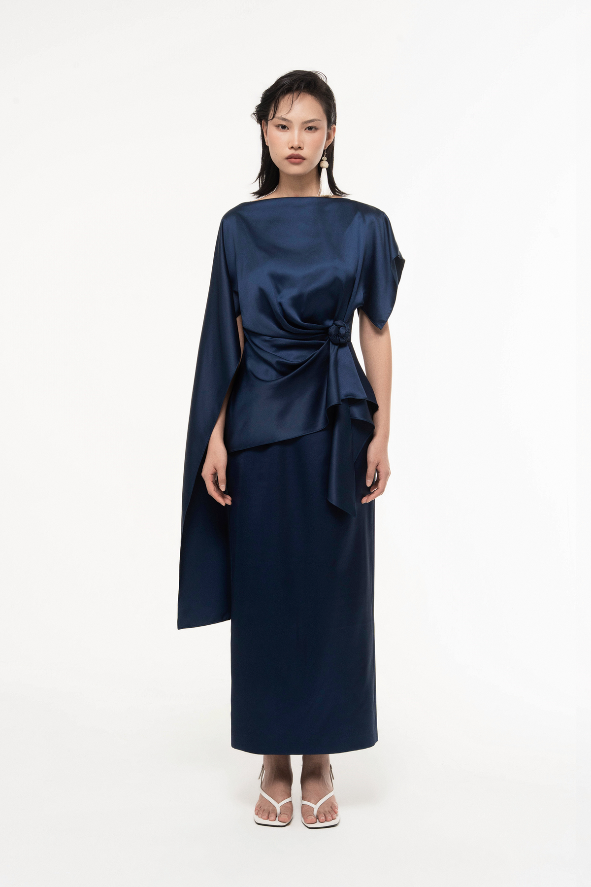 Silk Asymmetric Draped Pencil Dress