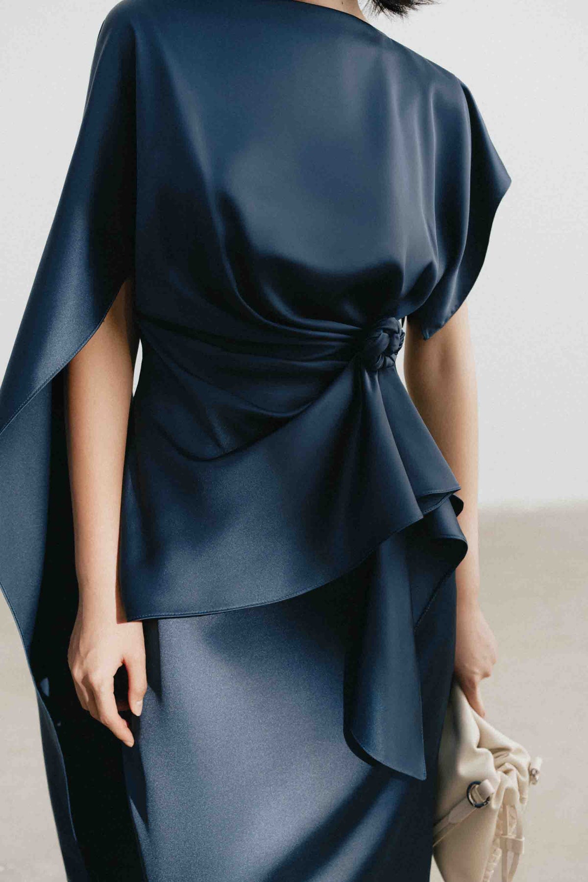 Silk Asymmetric Draped Pencil Dress