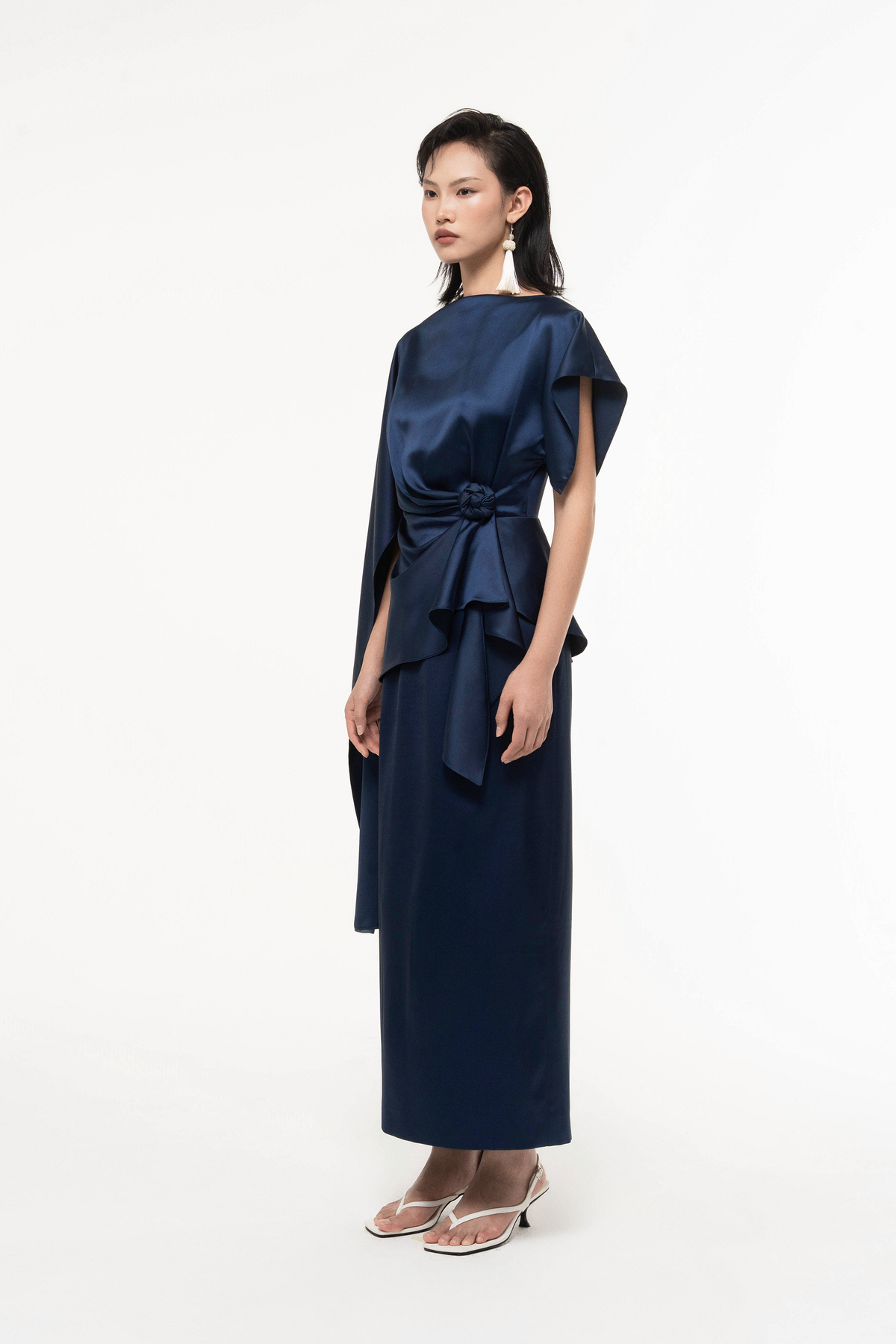 Silk Asymmetric Draped Pencil Dress