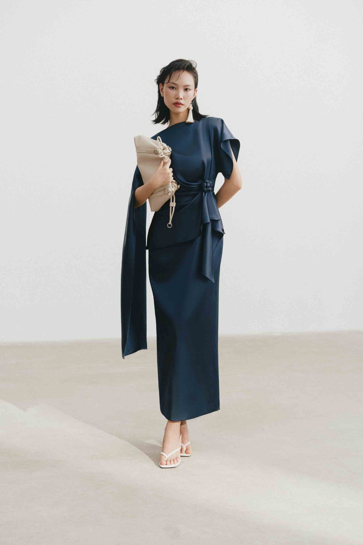 Silk Asymmetric Draped Pencil Dress