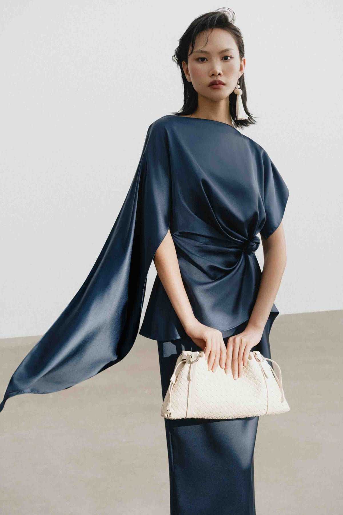 Silk Asymmetric Draped Pencil Dress