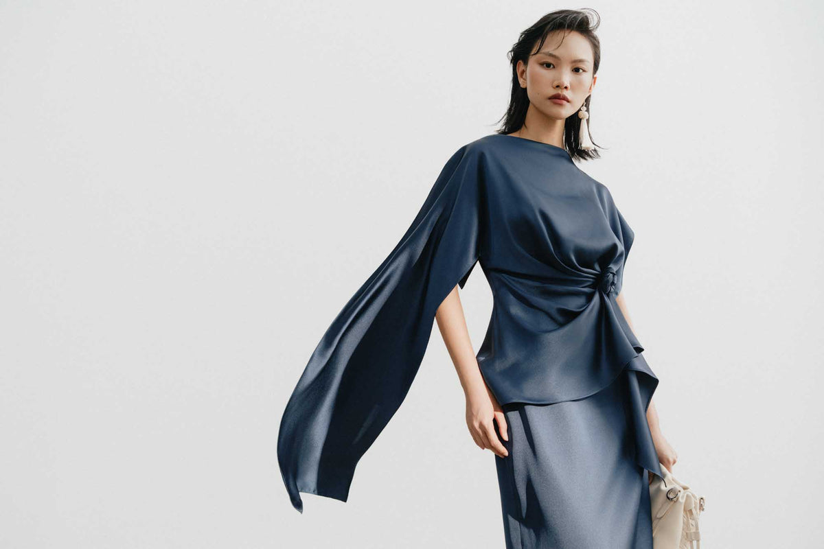 Silk Asymmetric Draped Pencil Dress