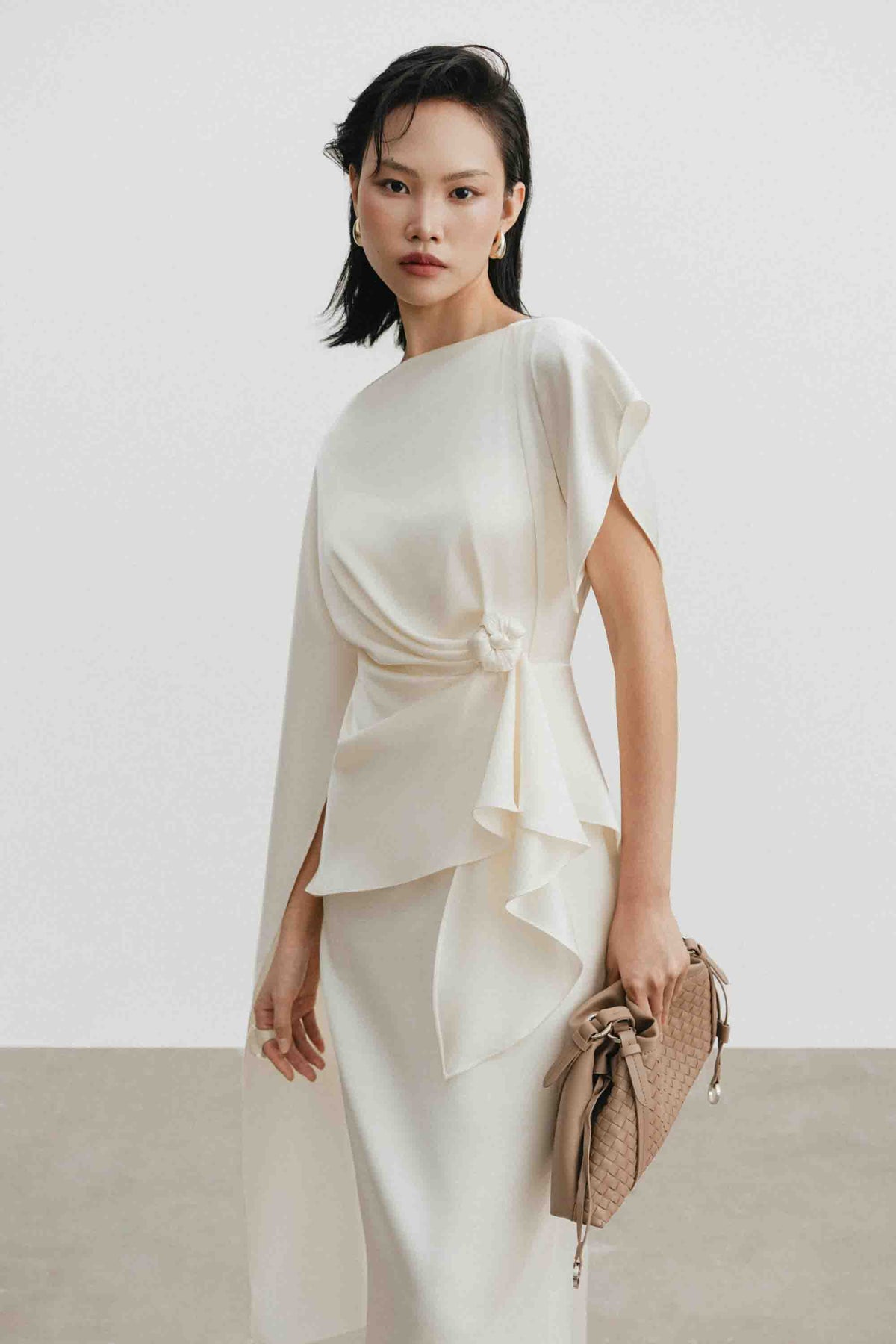 Silk Asymmetric Draped Pencil Dress