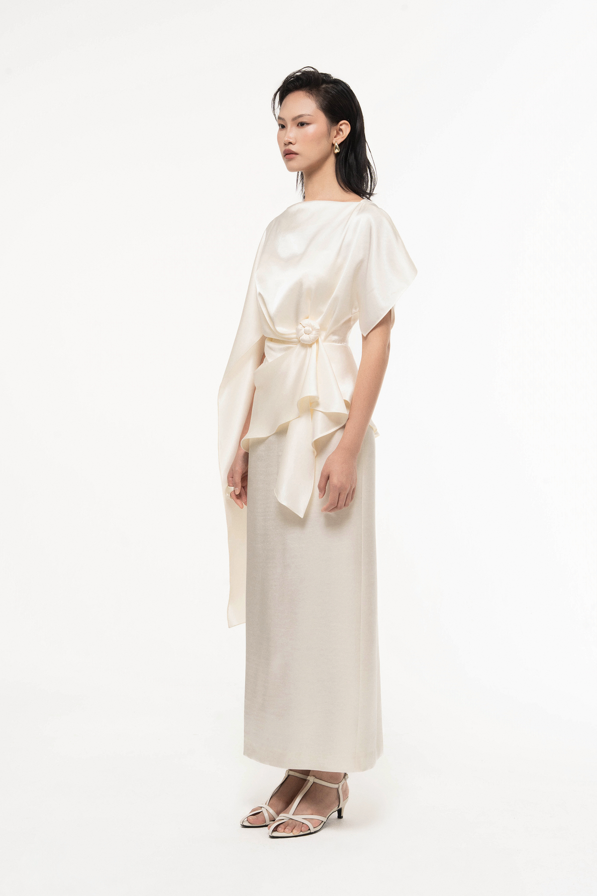 Silk Asymmetric Draped Pencil Dress