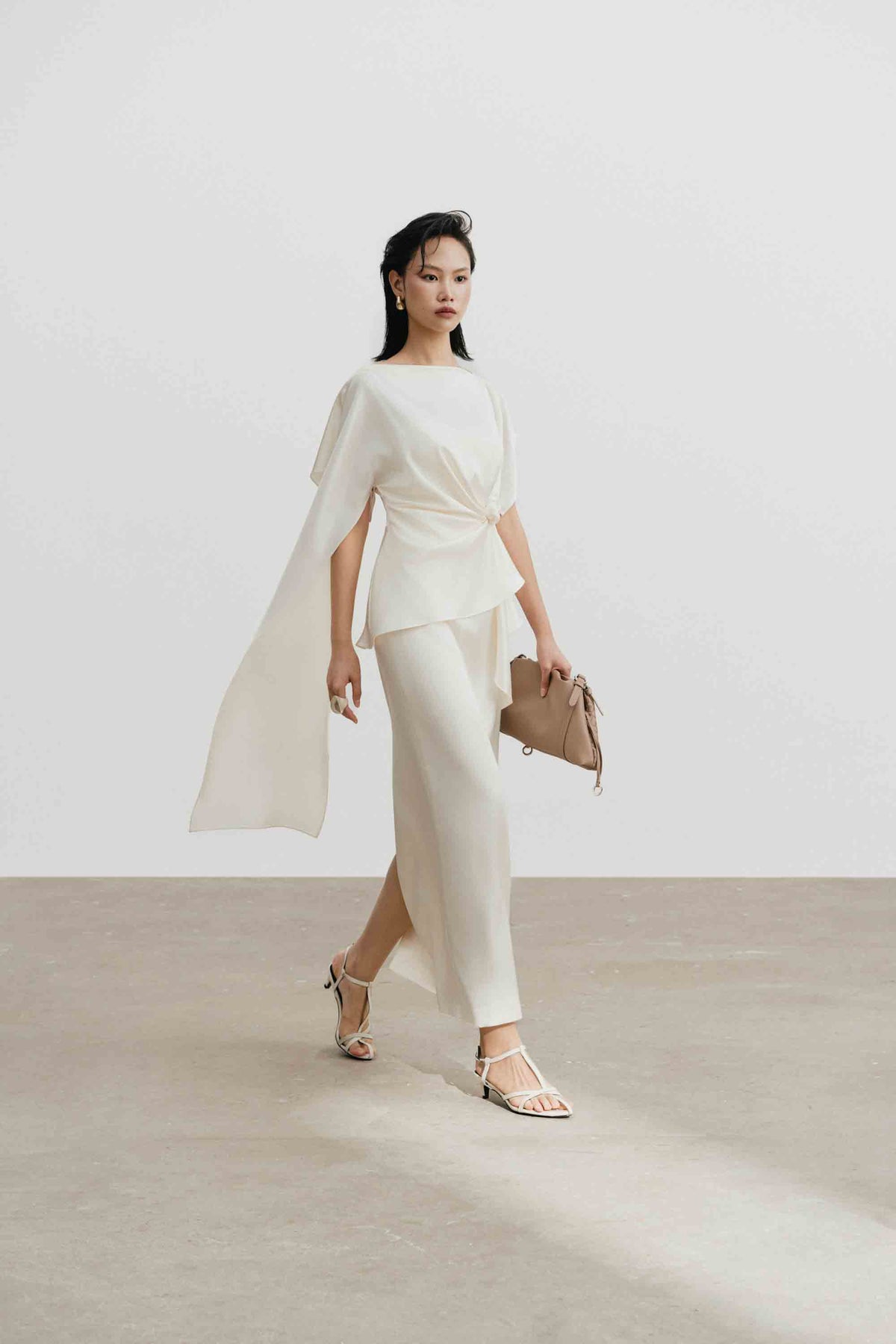 Silk Asymmetric Draped Pencil Dress