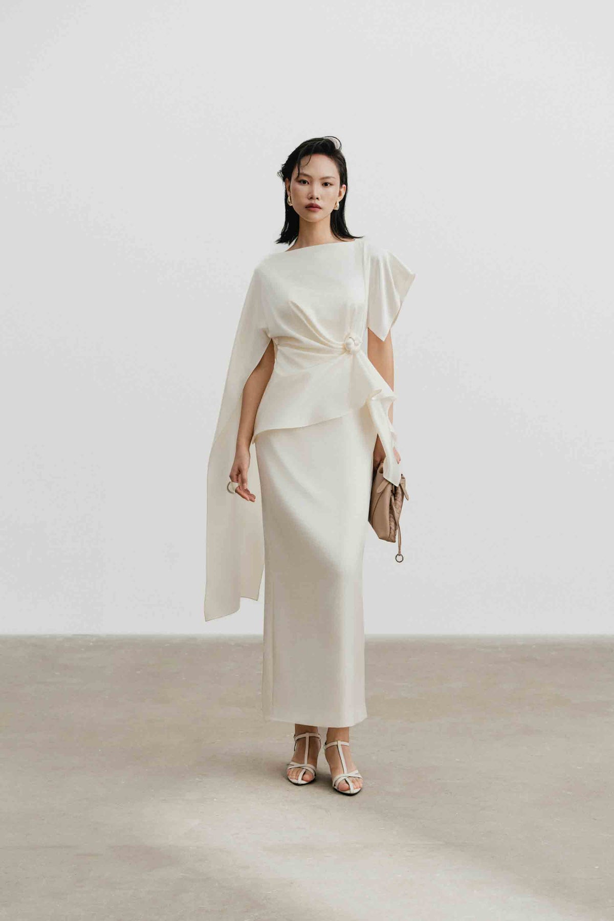 Silk Asymmetric Draped Pencil Dress