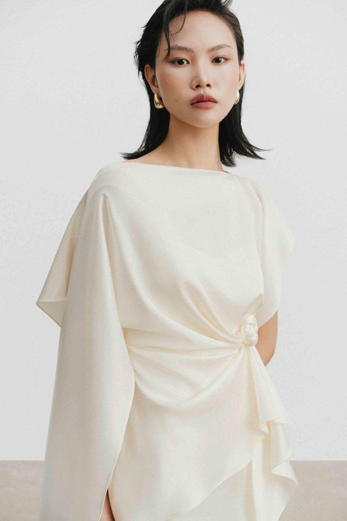 Silk Asymmetric Draped Pencil Dress