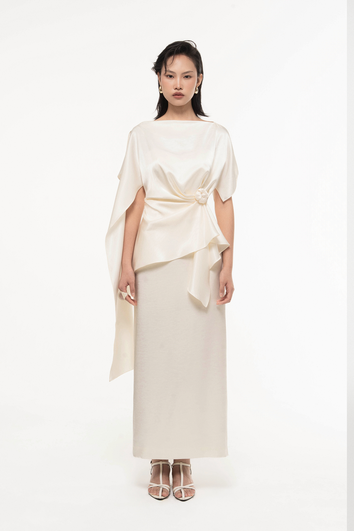 Silk Asymmetric Draped Pencil Dress