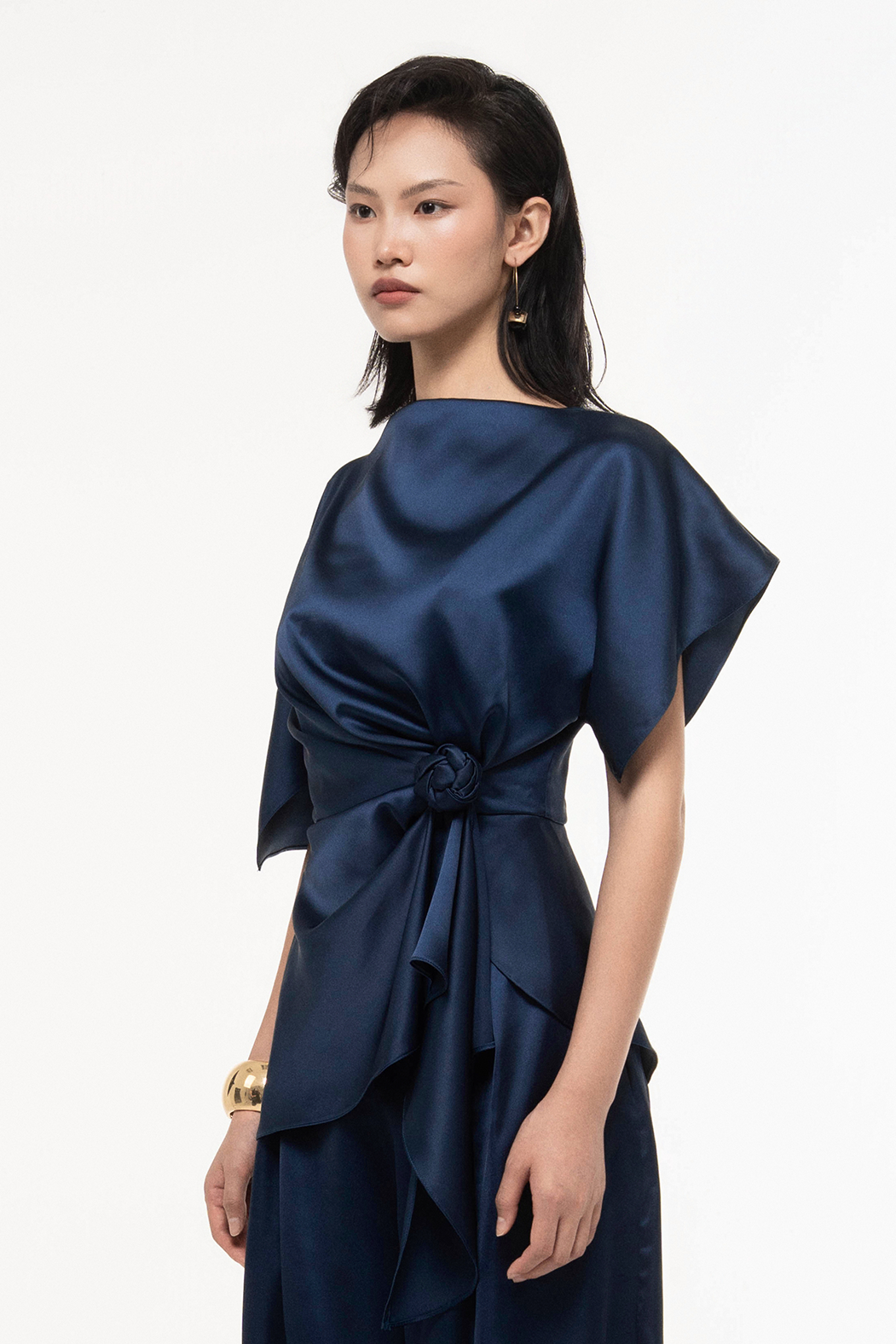 Silk Asymmetric Peplum Top