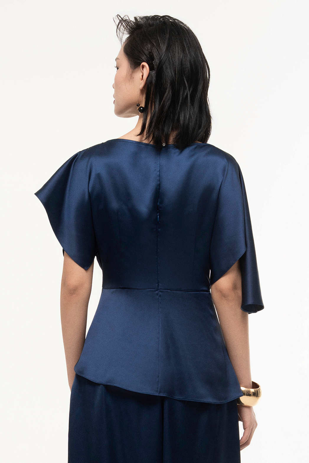 Silk Asymmetric Peplum Top