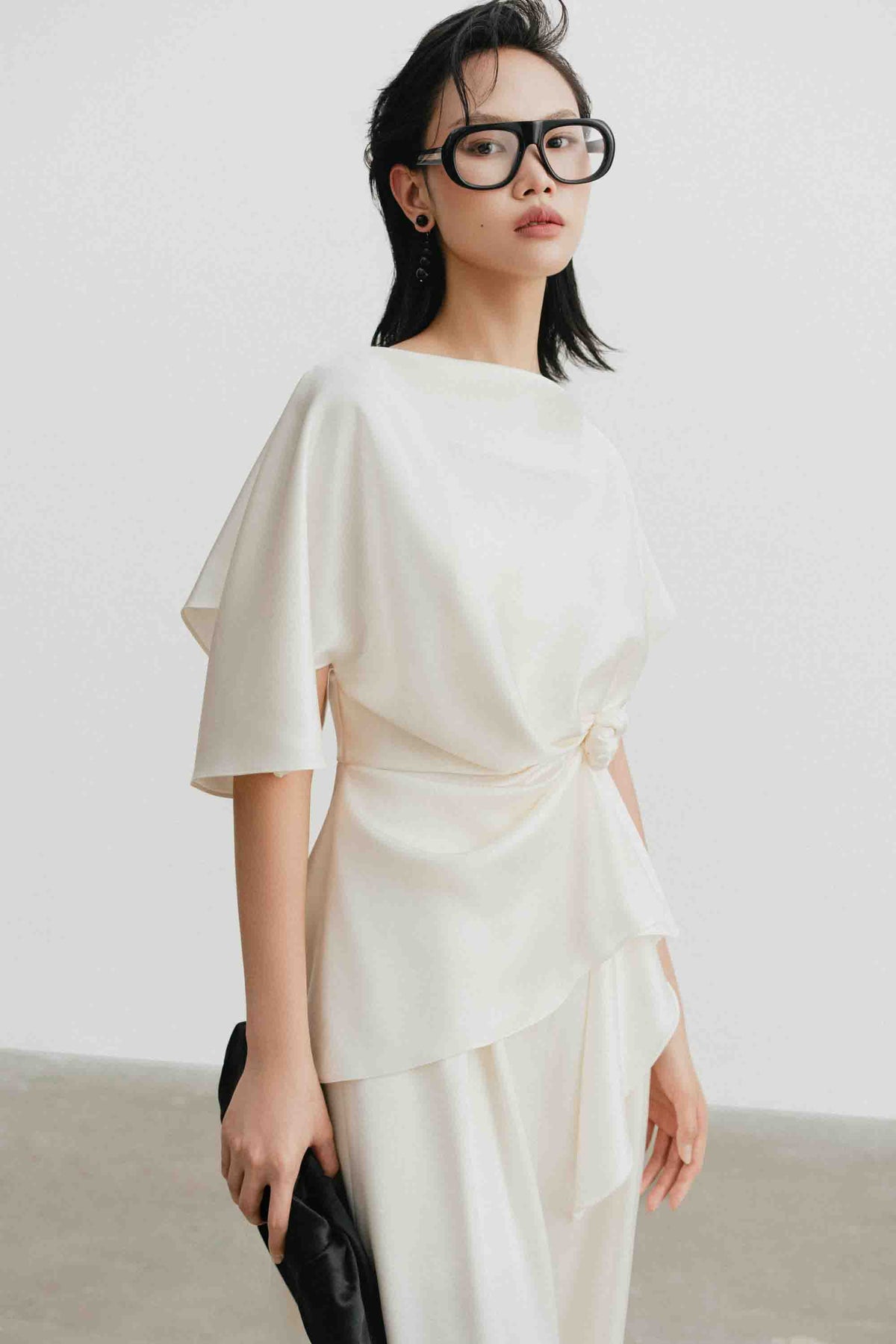 Silk Asymmetric Peplum Top