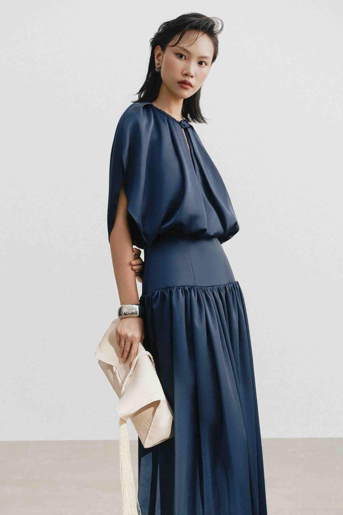 Silk Cut-Out Midi Dress