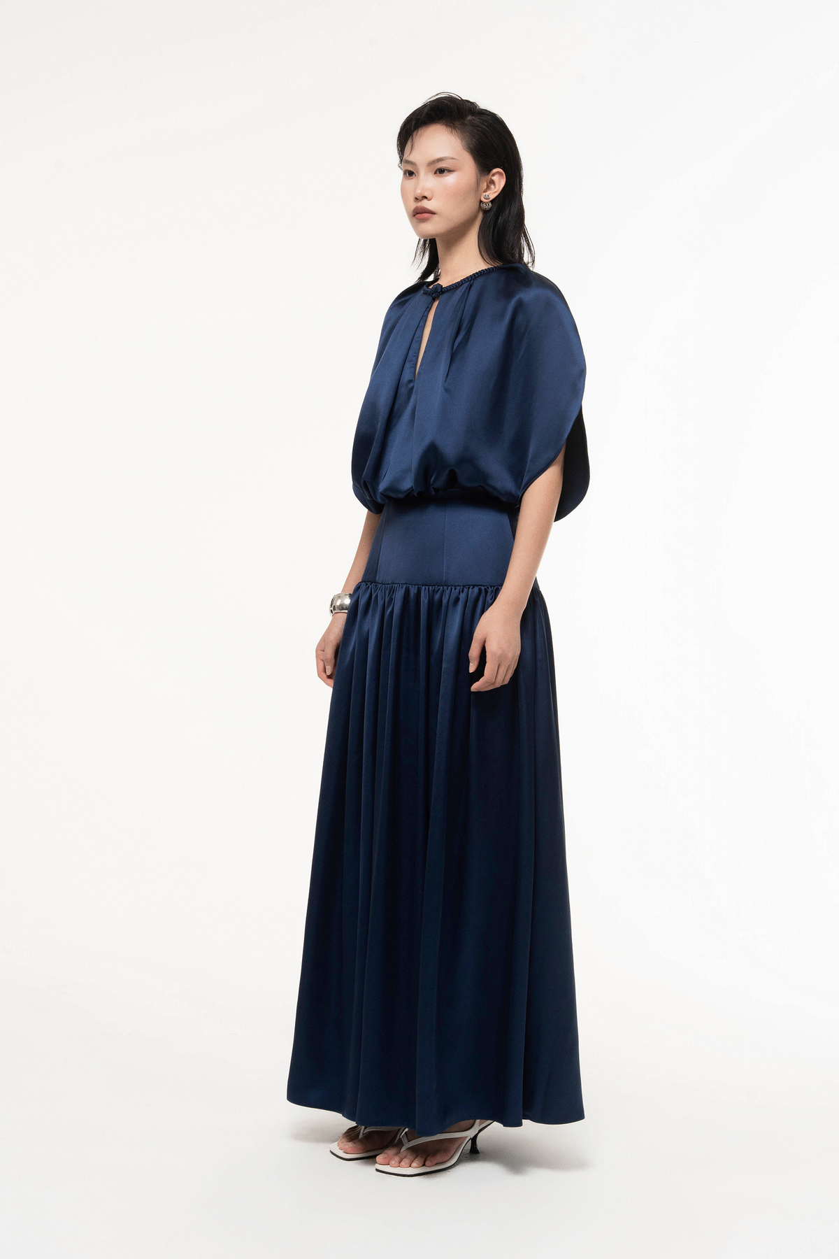 Silk Cut-Out Midi Dress