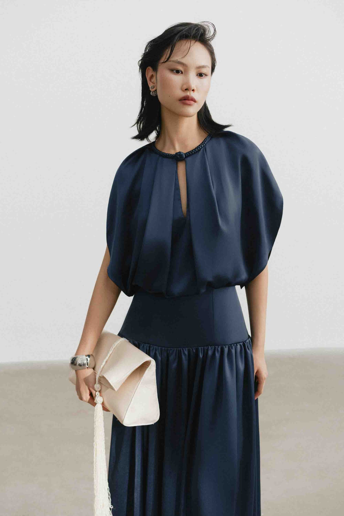 Silk Cut-Out Midi Dress