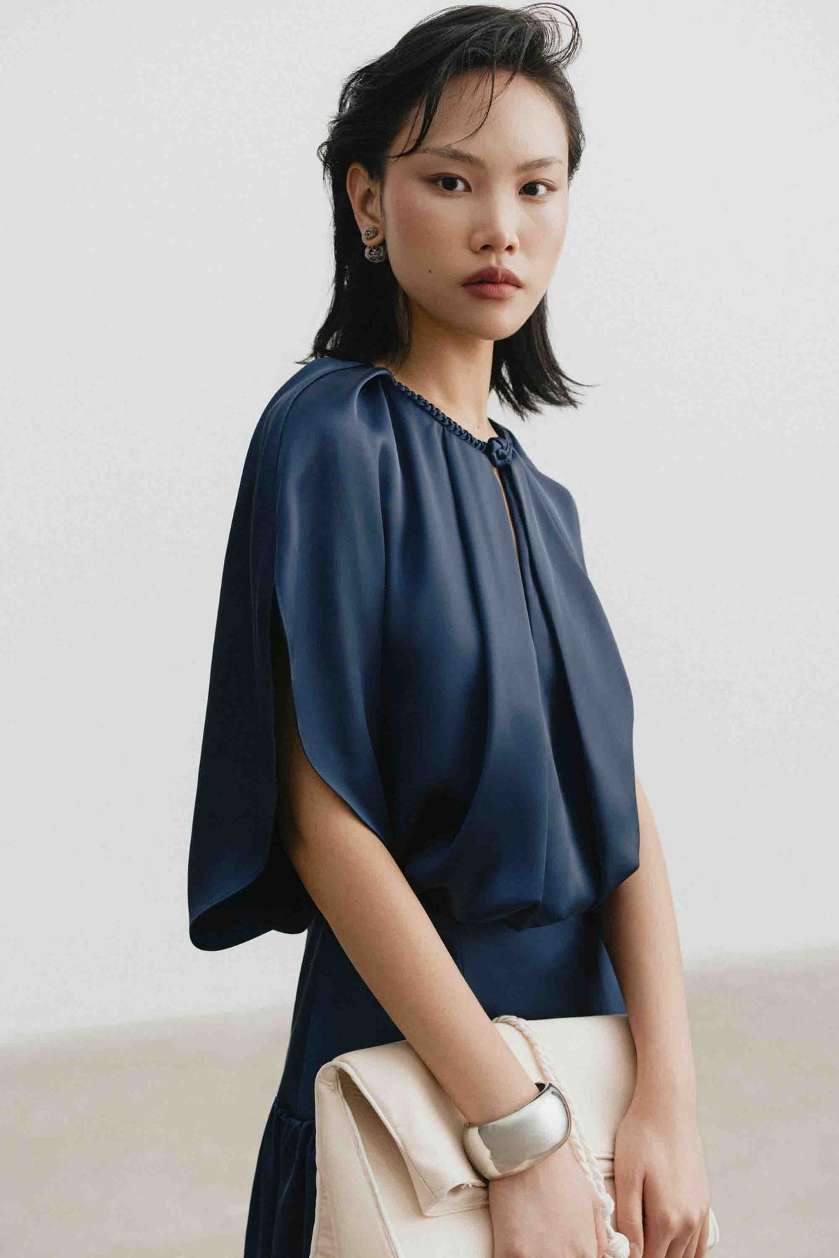 Silk Cut-Out Midi Dress