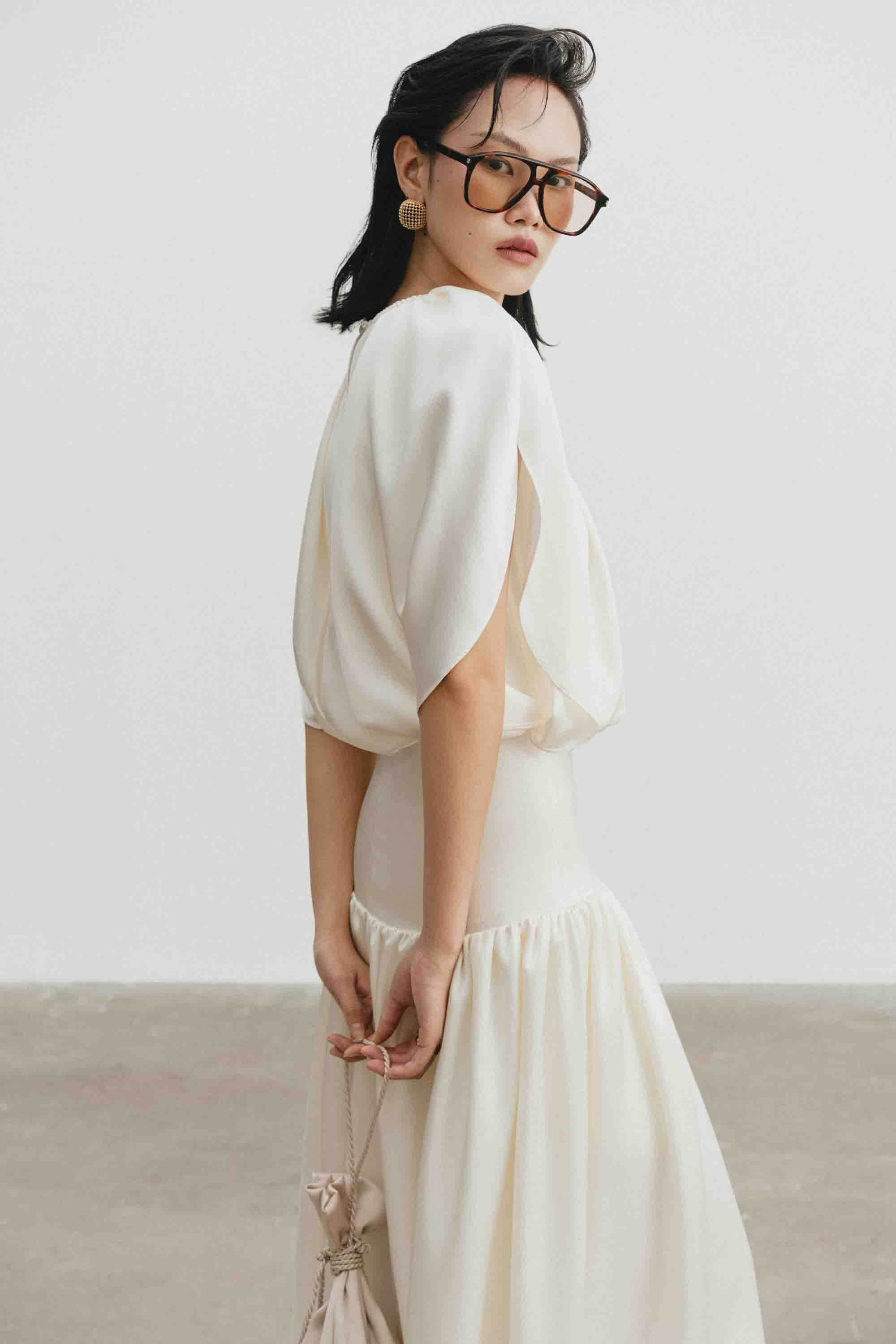 Silk Cut-Out Midi Dress